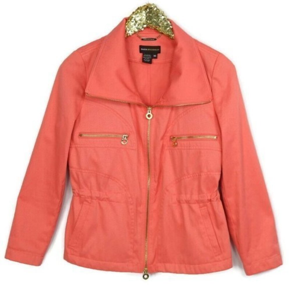 Dana‎ Buchman Jacket Blazer Salmon Coral Pink Fitted Waist XS